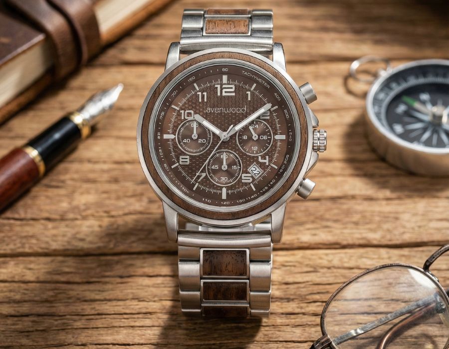 Holz Metalluhr New York