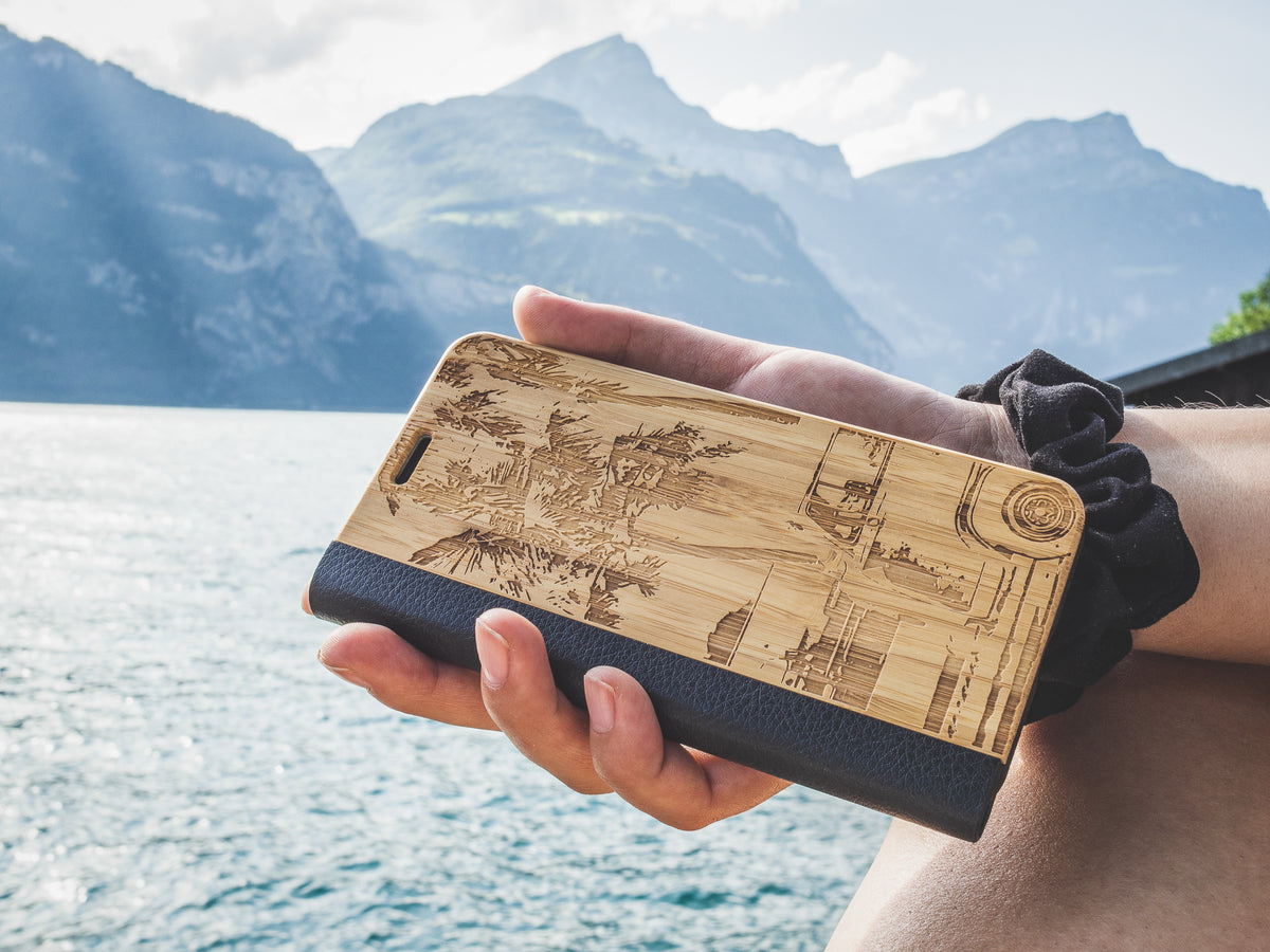 Holz Flipcases mit Echtleder