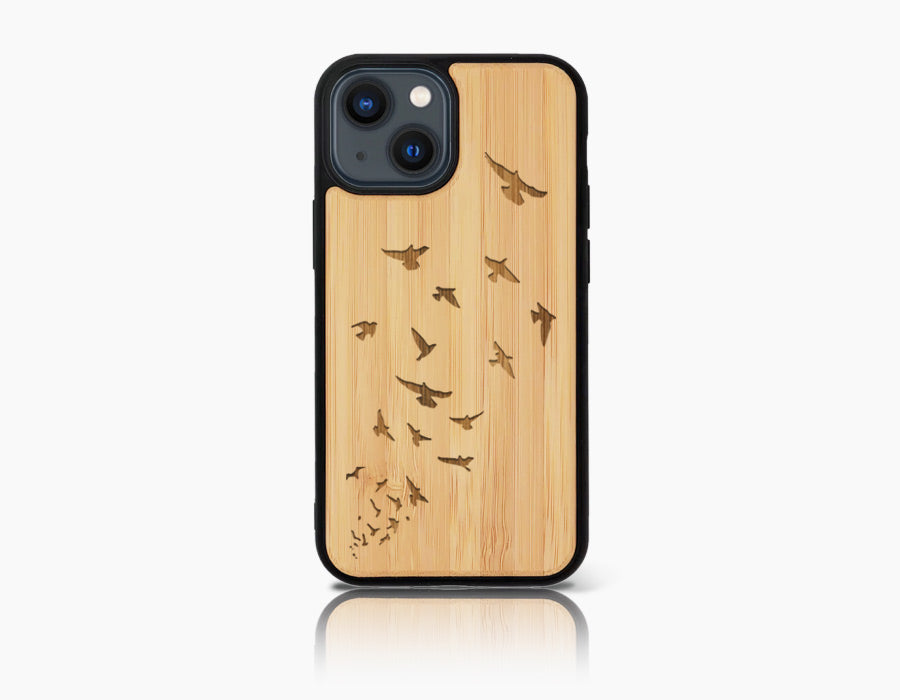 BIRDS iPhone 13 Holz-Kunststoff Hülle