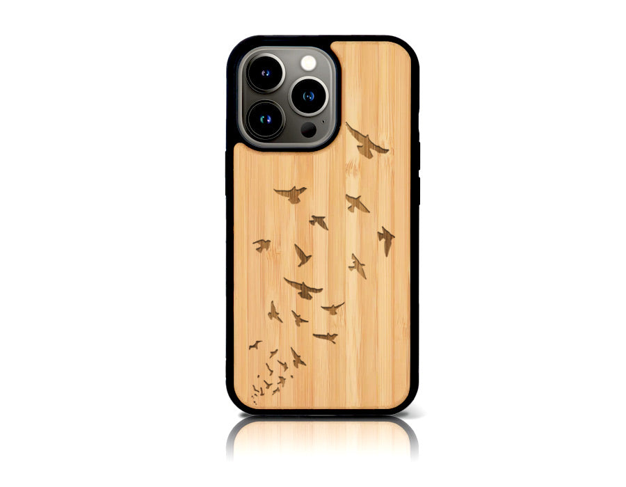 Coque bois-plastique iPhone 13 Pro BIRDS