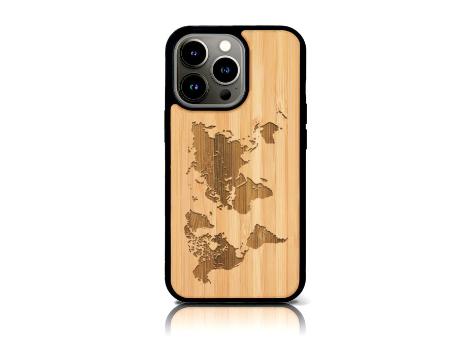 Coque bois-plastique WORLD iPhone 13 Pro